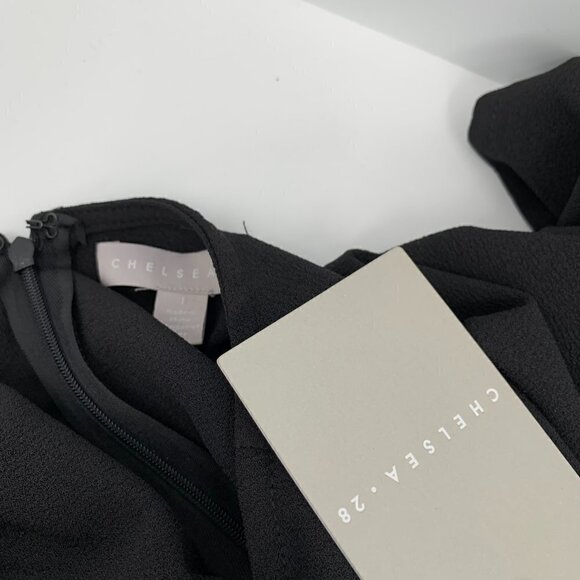 Chelsea 28 pleat sleeve black sheath shift midi dress crepe front slit new Large - Picture 6 of 6